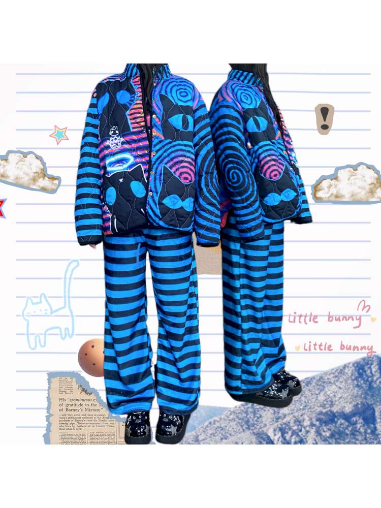 Striped Blue Cotton Jacket Coat【s0000015055】