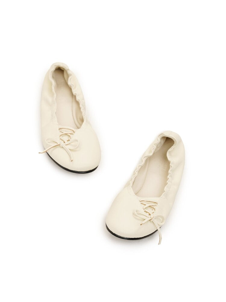 Leather Diagonal Bow Ballet Flats【s0000017935】