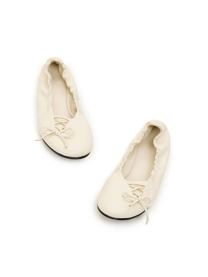 Leather Diagonal Bow Ballet Flats【s0000017935】