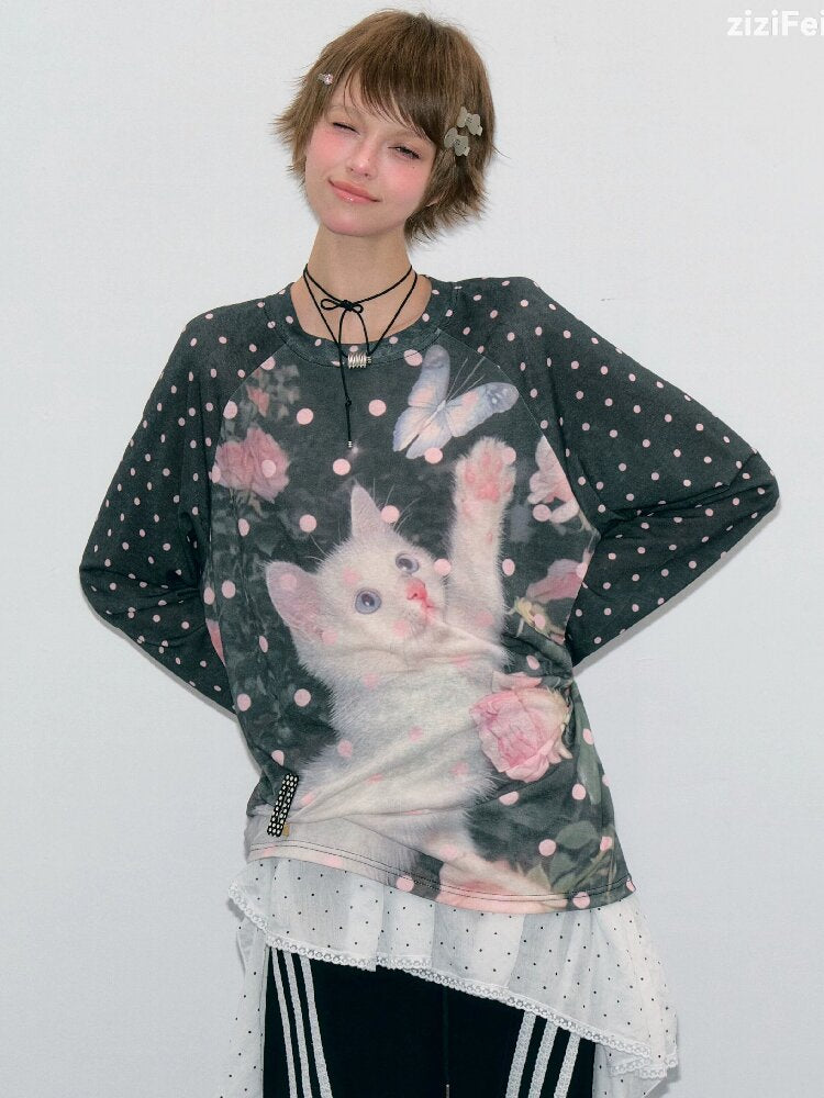 Polka Dot Raglan Cat Sleeve Shirt【s0000017885】