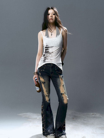 Overlay neck camisole undershirt【s0000012643】