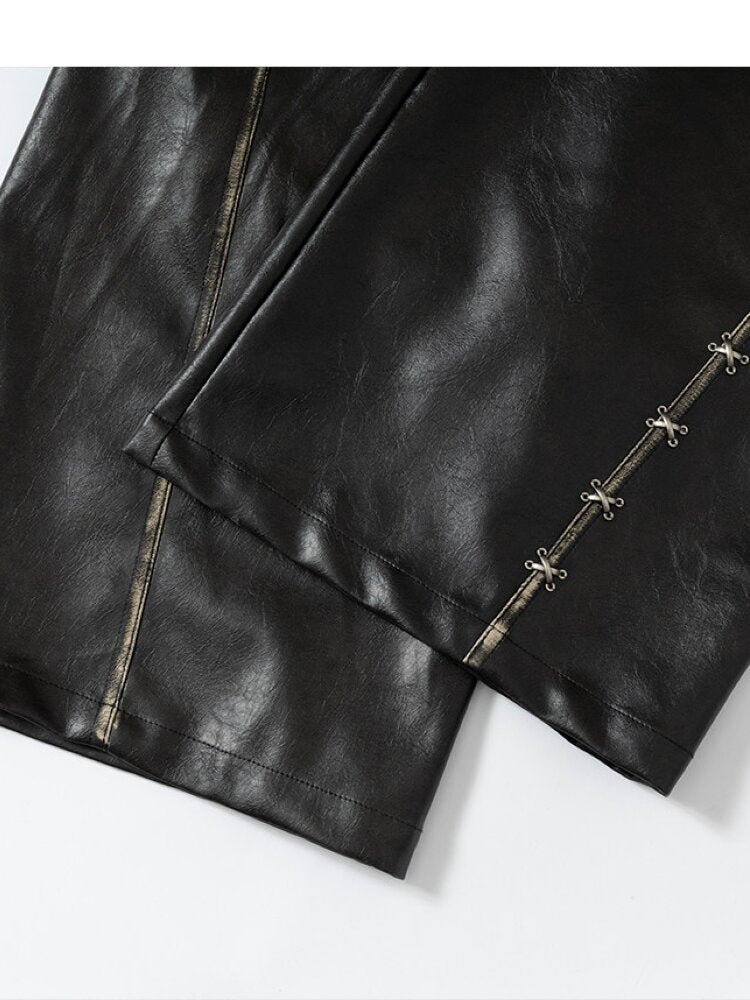 Fake Two Pieces Leather Trousers【s0000015542】