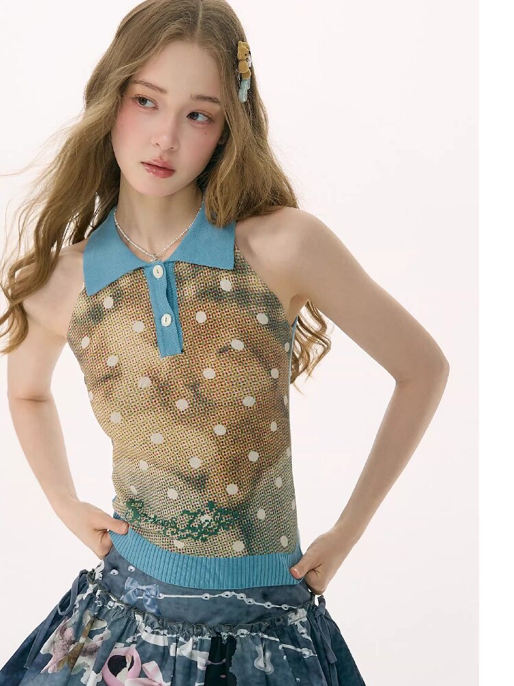 Rabbit Print Polka Dot Knit Vest【s0000016848】