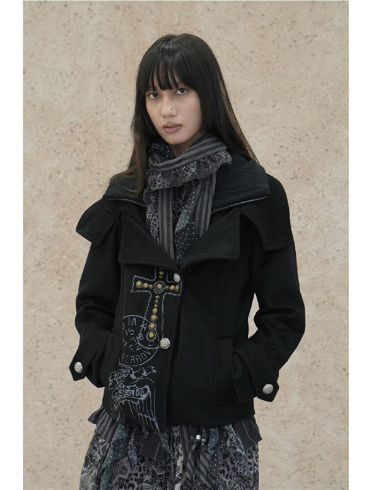 Vintage Cross Print Rivet Jacket【s0000018073】