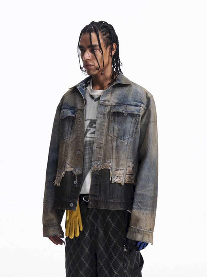 Destroyed Panelled Denim Jacket【s0000015180】