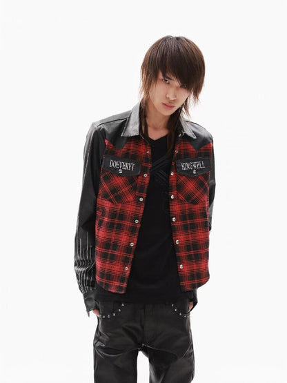 Embroidery Slogan Plaid Leather Jacket【s0000018353】