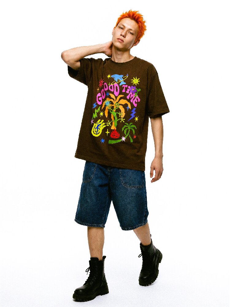 American Graffiti Print Loose T Shirt【s0000017112】