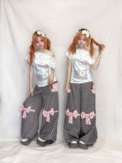 Mint White Polka Dot Slim Top【s0000015200】
