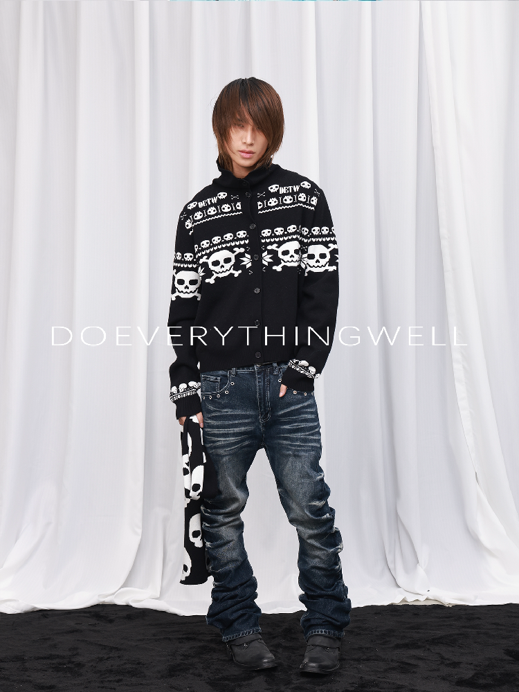 Skull Jacquard Turtleneck Zip Cardigan【s0000019121】