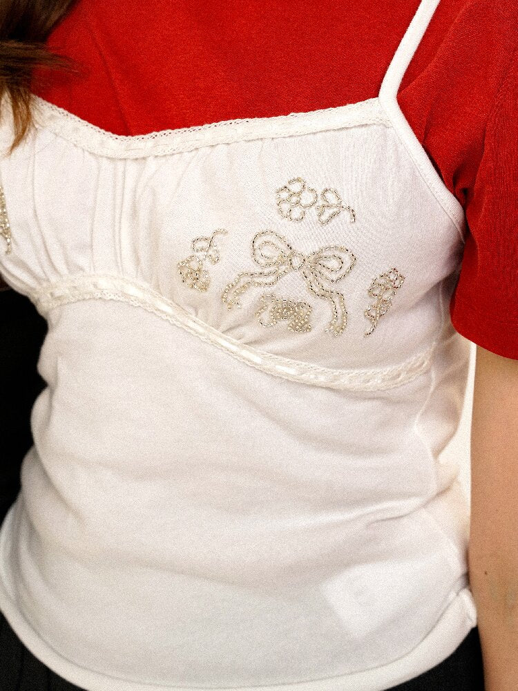 Lace Pearl Bead Embroidered Cami【s0000017907】