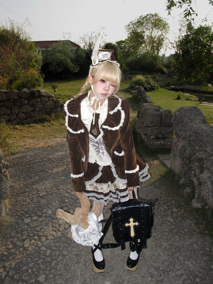 Vintage Brown Velvet Lace Blazer【s0000015616】