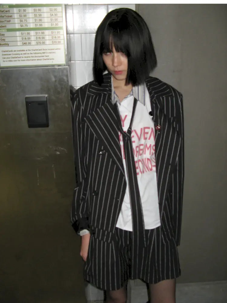 Lace-Up Striped Shorts Blazer【s0000014203】