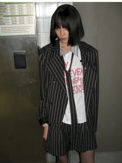 Lace-Up Striped Shorts Blazer【s0000014203】