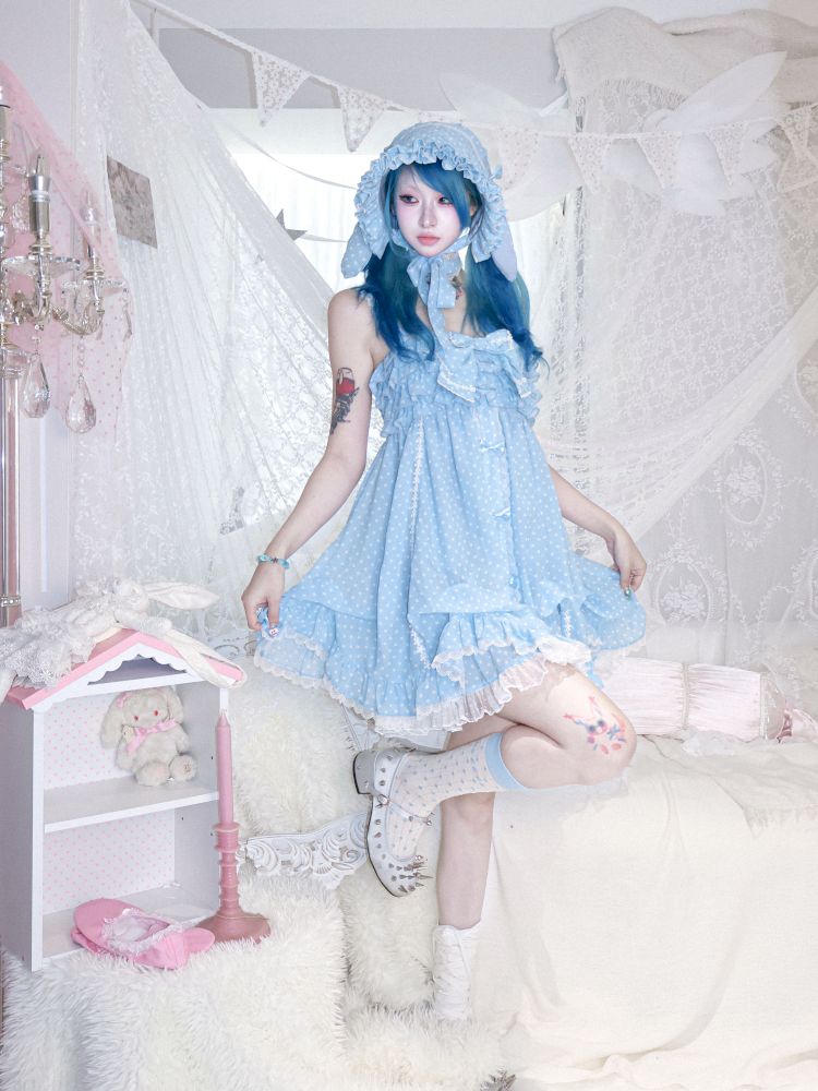 Rabbit ear polka dot bonnet hat【s0000012691】