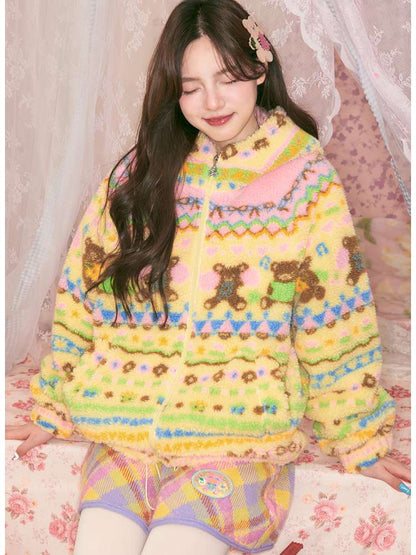Yellow Bear Geometric Rocker Plush Jacket【s0000014822】