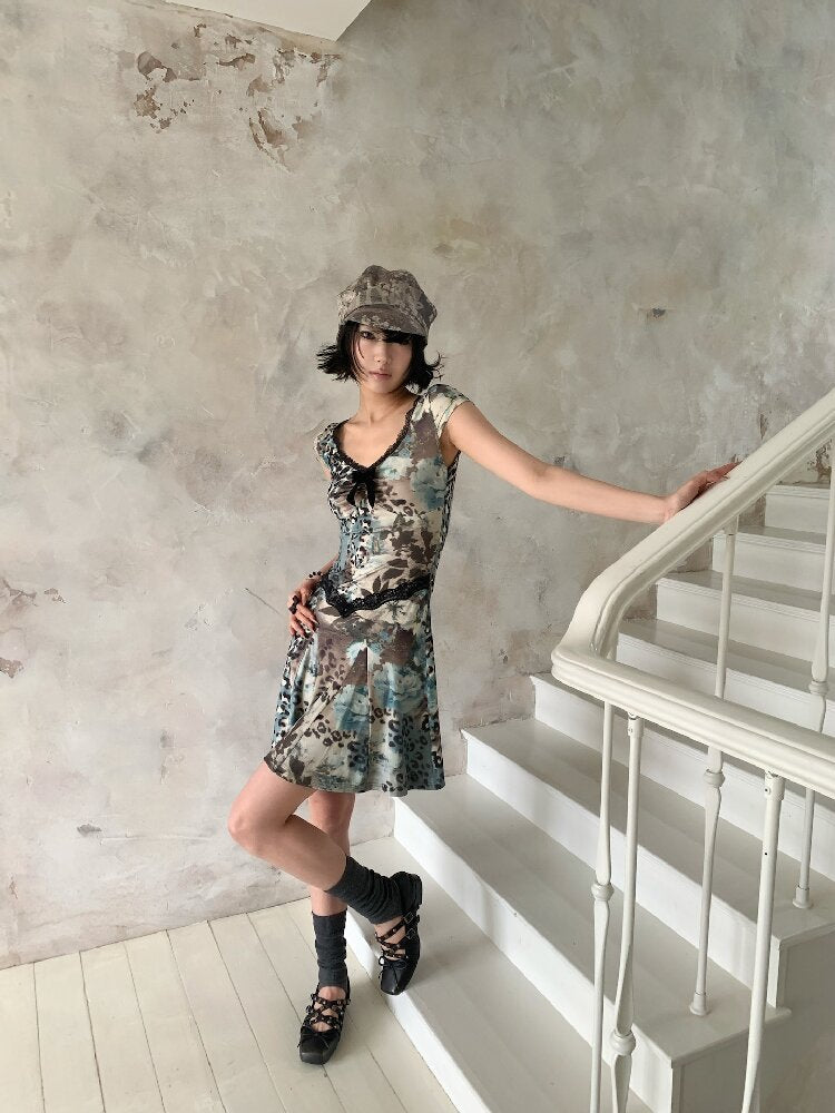 Vintage Leopard Floral Lace Dress【s0000018098】