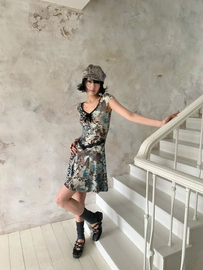 Vintage Leopard Floral Lace Dress【s0000018098】