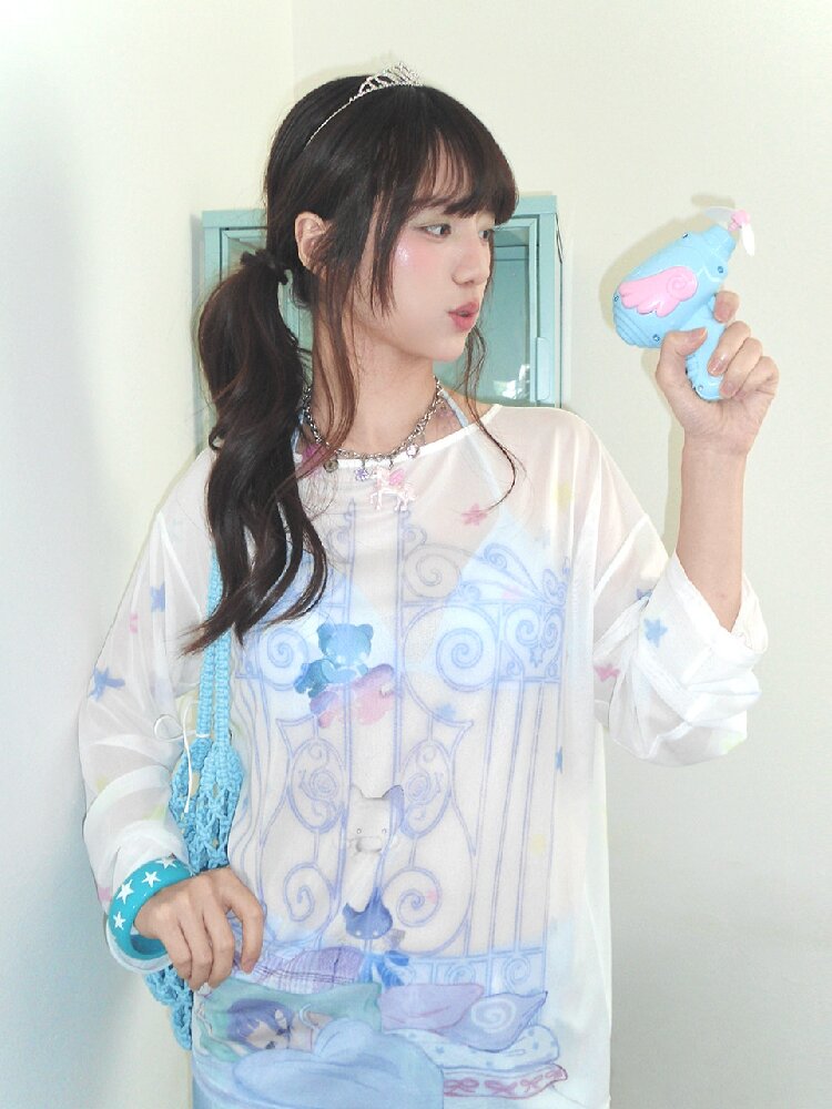 Mesh Long Sleeve Cover-Up T-Shirt【s0000017478】