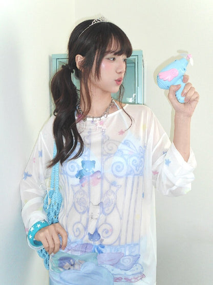 Mesh Long Sleeve Cover-Up T-Shirt【s0000017478】