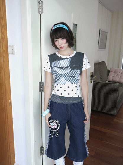 Antique Polka Dot Cat Print Top【s0000018678】