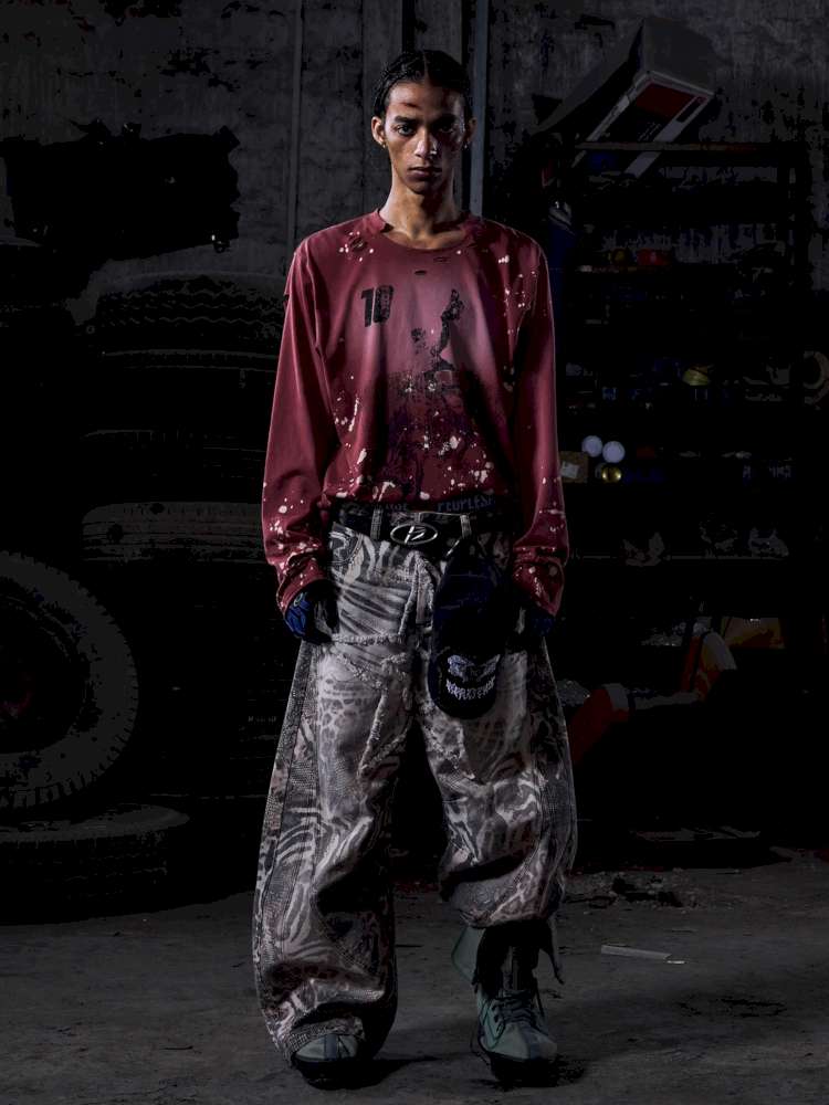 Tiger Print Gradient Wide Jeans【s0000015176】
