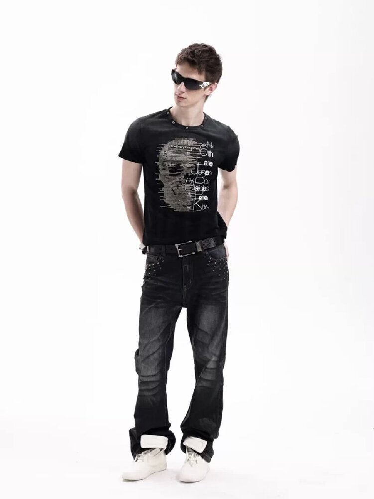 Washed Heavy-Duty Rhinestone T-Shirt【s0000018280】