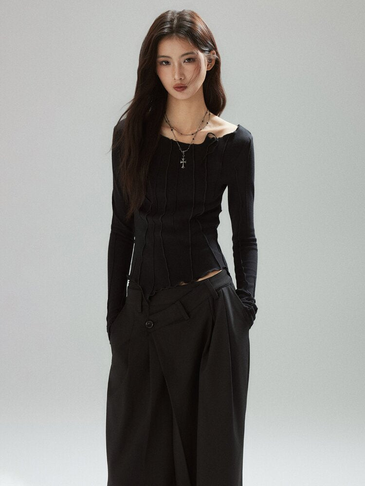 Black Panelled Split Line Top【s0000015598】