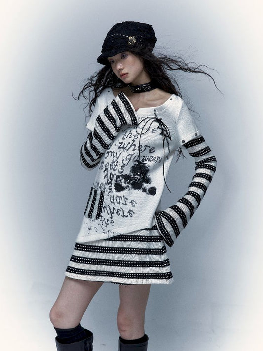 Striped Printed Long Sleeve T-Shirt【s0000005977】