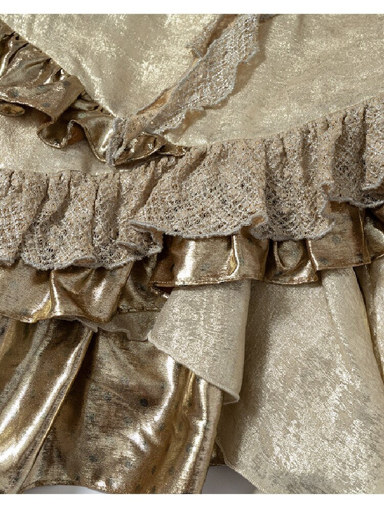 Baroque Satin Ruffle Two Piece Dress【s0000016996】
