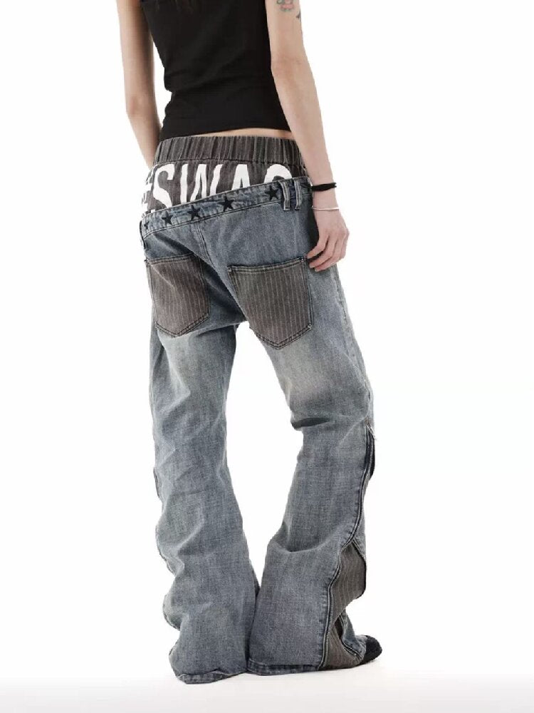 Double Waist Embroidered Baggy Jeans【s0000018246】