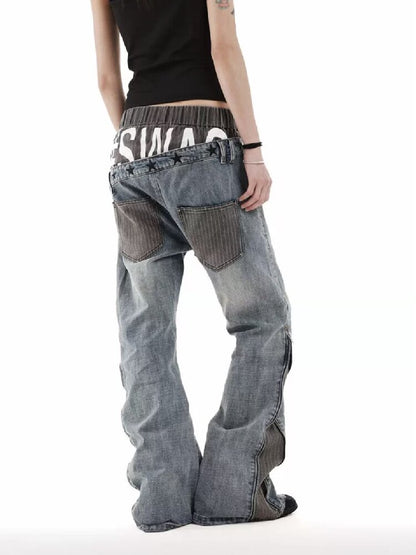 Double Waist Embroidered Baggy Jeans【s0000018246】