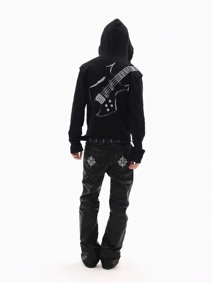 Silver Foil Dark Metallic Zip Hoodie【s0000018363】