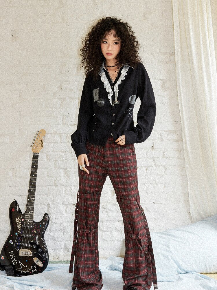 Punk-Style Lace Patchwork Shirt【s0000017895】