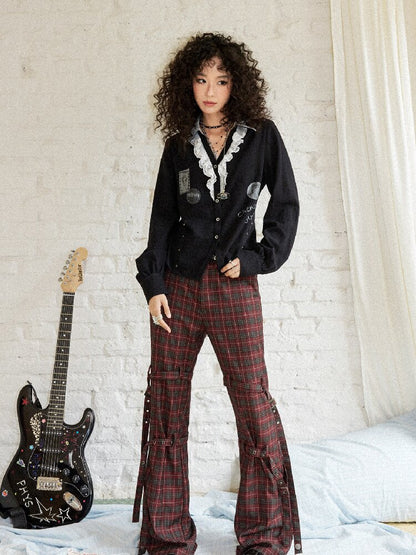 Punk-Style Lace Patchwork Shirt【s0000017895】