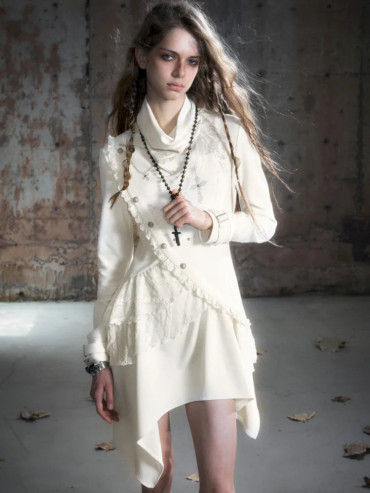 Asymmetric Collar Long-Sleeve Dress【s0000013960】