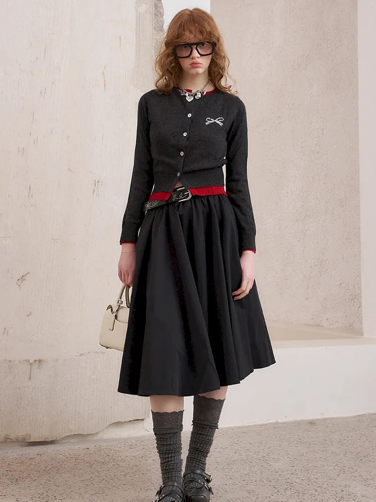 Wide-Skirted Pleated Midi Skirt【s0000014083】