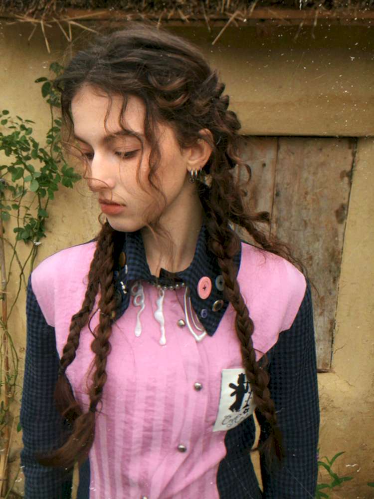 Pink Blue Plaid Multi-Button Shirt【s0000014897】