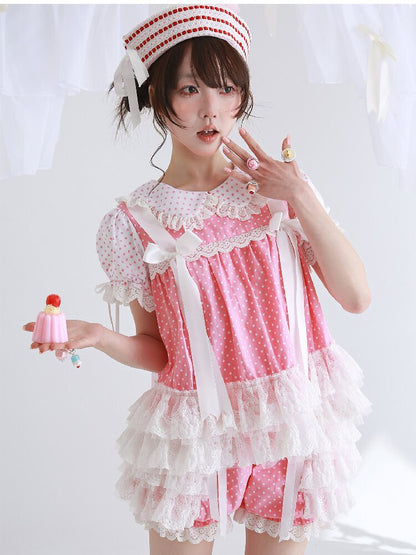 Pink Polka Dot Bow Inner Shirt【s0000016554】