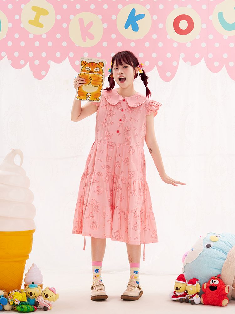 Animal Angel Fly Sleeve Pink Dress【s0000013188】