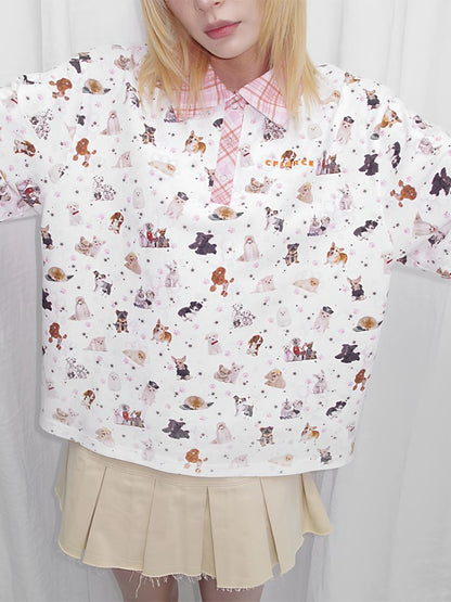 Dog Print Oversize Polo Shirt【s0000013873】
