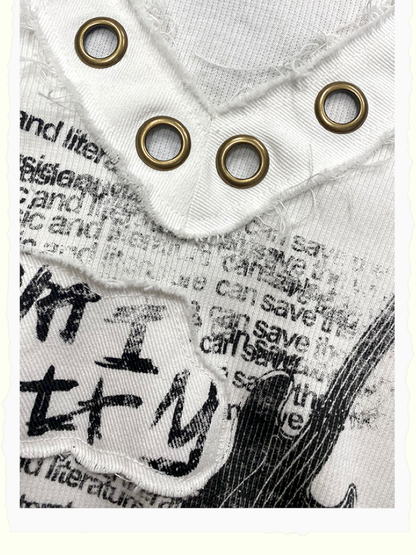 V-Neck Guitar Print Short Sleeve T-Shirt【s0000012424】