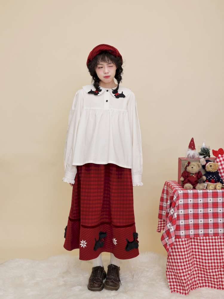 Puppy Bow Embroidery Lace Shirt【s0000015099】