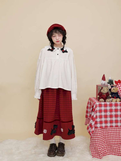 Puppy Bow Embroidery Lace Shirt【s0000015099】