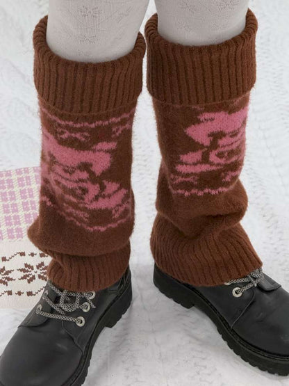 Bear Print Brown Knitted Leg Cover【s0000015035】