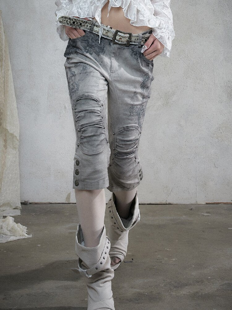 Distressed Lace Print Cropped Pants【s0000017860】