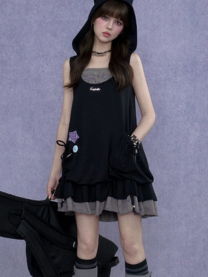Doodle Print Cat Ear Two Piece Dress【s0000017288】