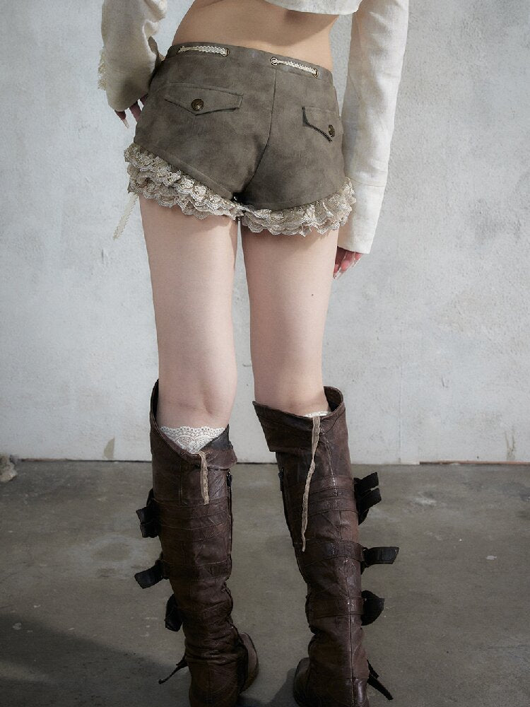 Vintage Court Lace Leather Shorts【s0000017862】