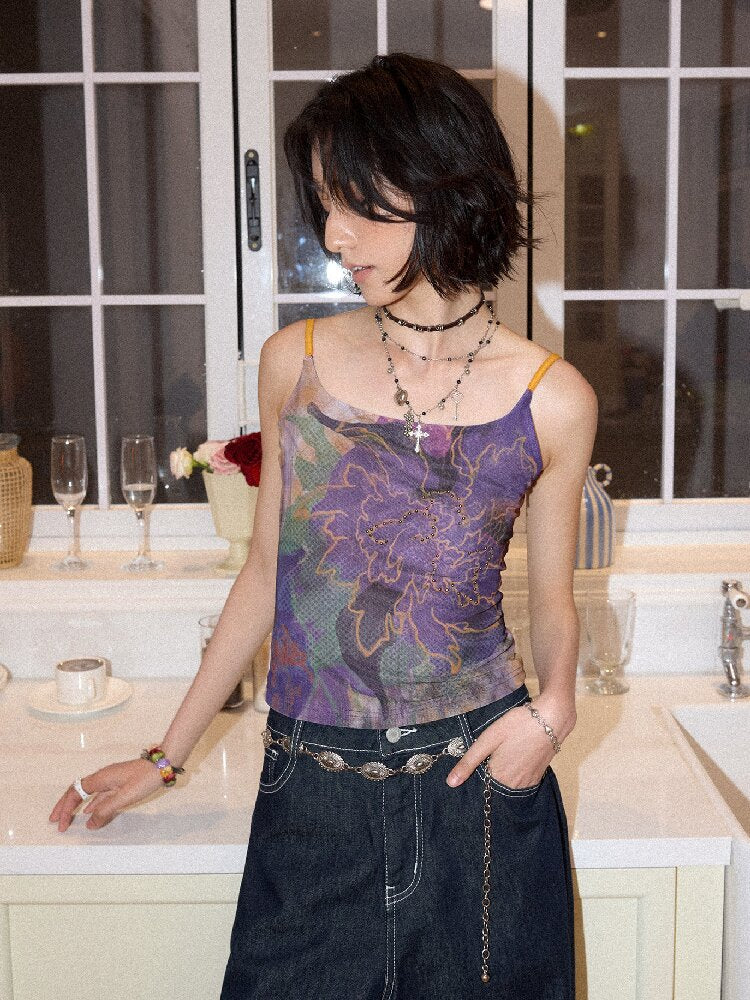 Floral Mesh Diamond Camisole【s0000016655】