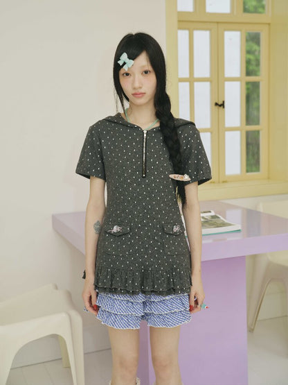 Silver Foil Raindrop Navy Neck Top【s0000018703】