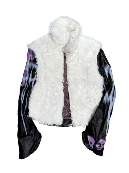 Black White Patchwork Slim Stud Jacket【s0000014862】